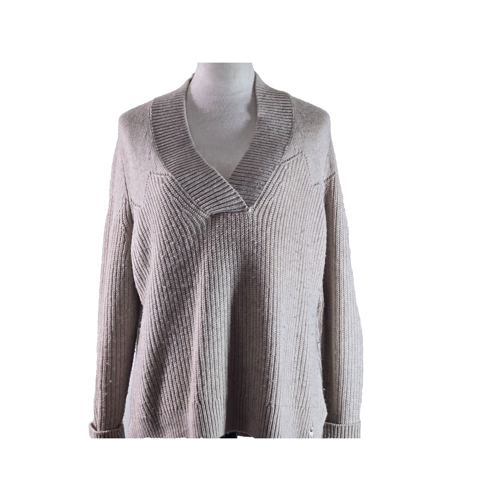 Woolrich Women's Sweater V-Neck Size Large Beige Wool Blend‎ Vintage